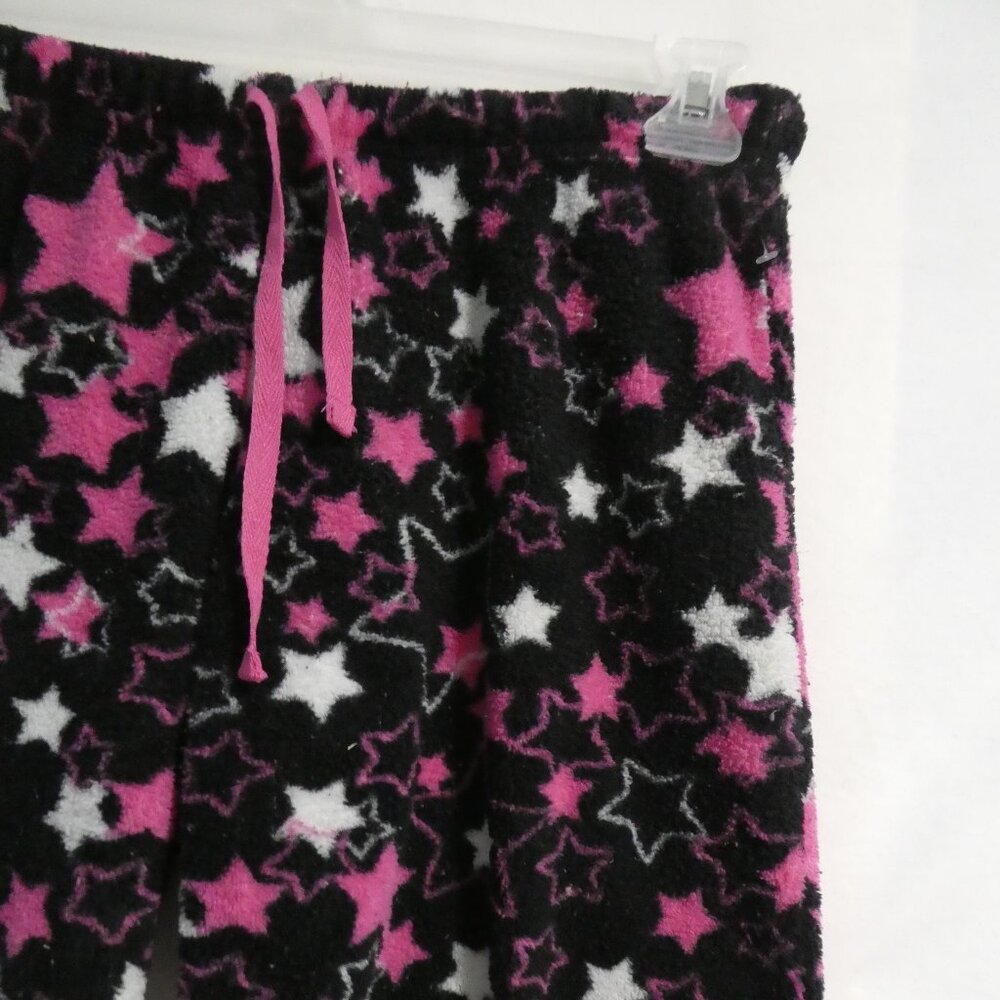 725 ORIGINALS | small | Black Fleece Pajama - Lounge Pants | Pink & White Stars - Picture 5 of 16